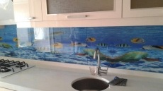 Deniz altý resimli mutfak tezgah arasý cam panel