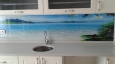 Kumsal, plaj, deniz resimli tezgah arasý cam