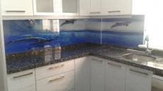 Akvaryum temal mutfak tezgah aras cam panel